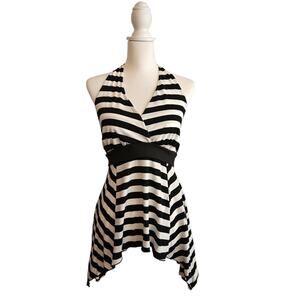 Y2K Emo Striped Black White Halter Top 1XL Fairy Grunge Babydoll Mall Goth